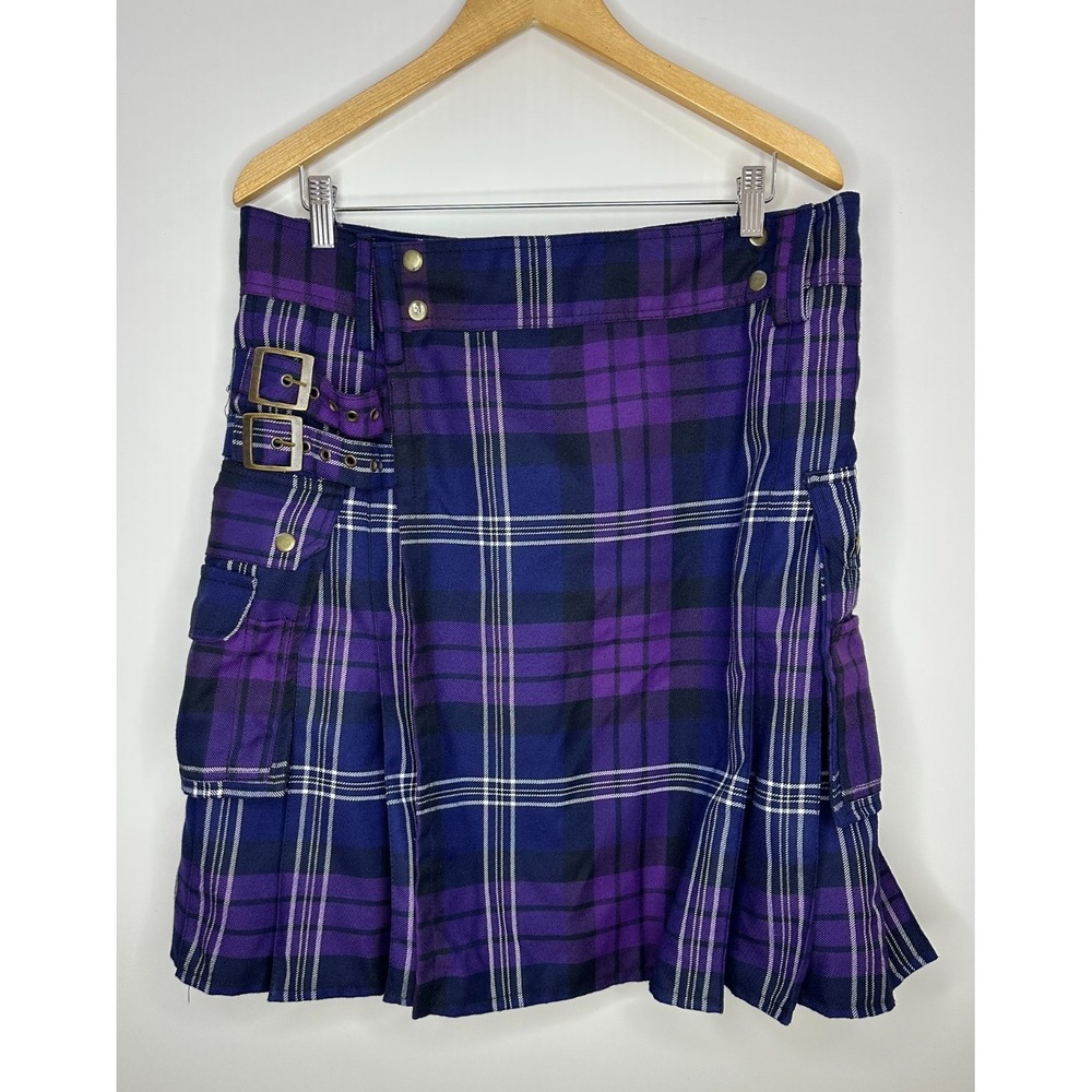 Five Rivers 5R Purple Plaid Utility Kilt Cargo Pockets Size 38 Cosplay Festival - Picture 12 of 14